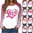 thumbnail image 4 of HCNTES Womens Girls Valentines Long Sleeve Love Heart Print T-Shirt Top Spring Casual Fashion Round Neck Sweatshirt Pullover Comfortable Leisure Wear(A-Hot Pink,M), 4 of 9