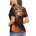 thumbnail image 3 of Honeii Cool Fire Lion Print Women's Classic V-Neck T-Shirt,Womens Fashion Tops,Stylish Everyday Top for Women, Casual Summer Spring Outfits Clothes-X-Large, 3 of 5