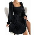 thumbnail image 2 of Women'S Square Neck Lantern Long Sleeve Ruffle Shirred Flowy Party Mini Dress Black XXL, 2 of 9