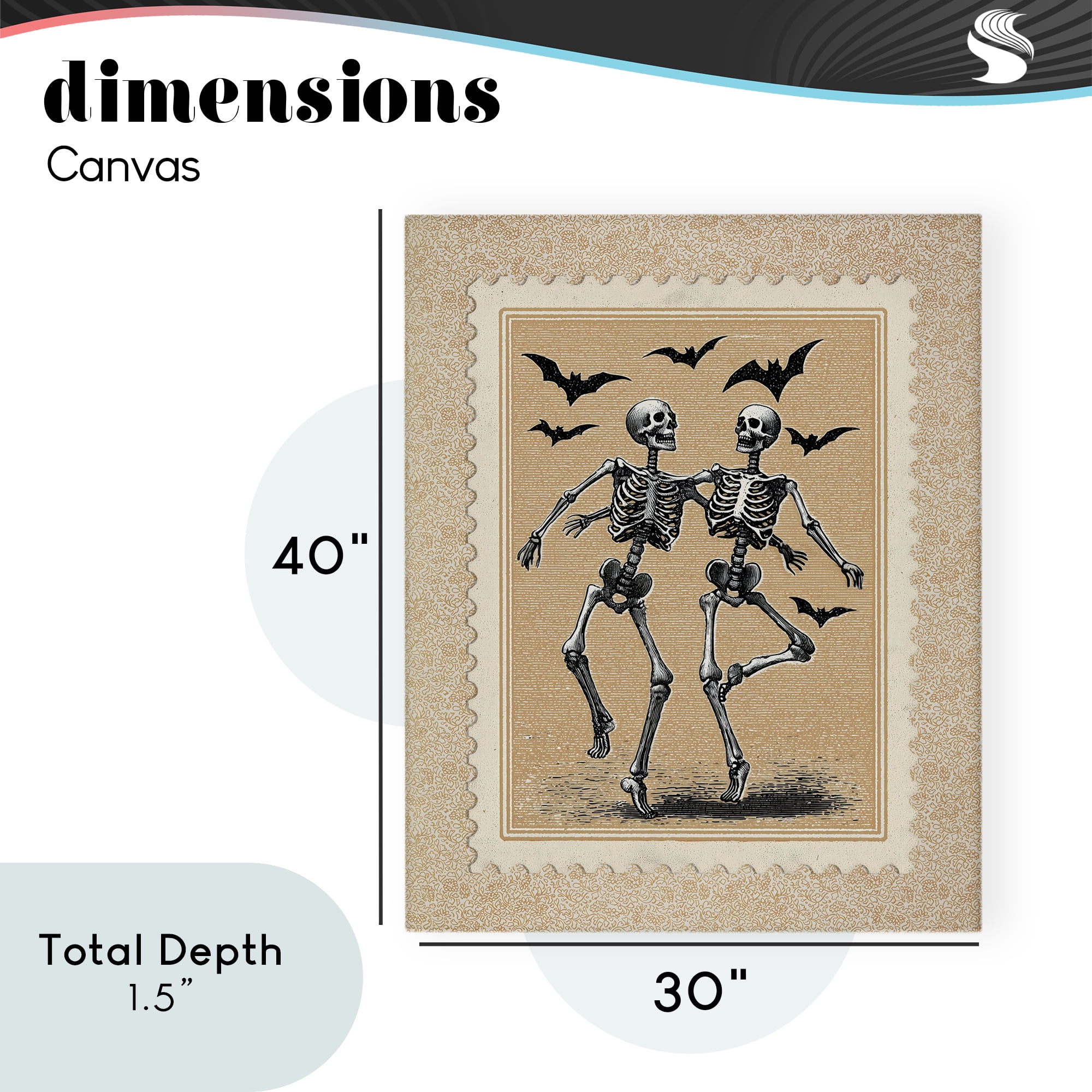 Vintage Dancing Skeletons Stamp Canvas Wall Art, design by Arlington Prints