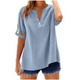 thumbnail image 3 of RongHuan Women's Short Sleeve Shirts Button Down Cotton Linen Tops Spring Summer V Neck T-Shirt Casual Loose Fit Blouses, 3 of 5