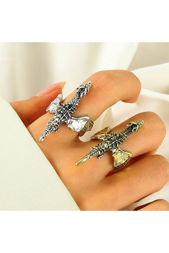 Dragon Opening Ring Retro Hip Hop Rock Finger Jewelry Black Dragon Flying Ring for Anniversary Birthday Christmas Gift