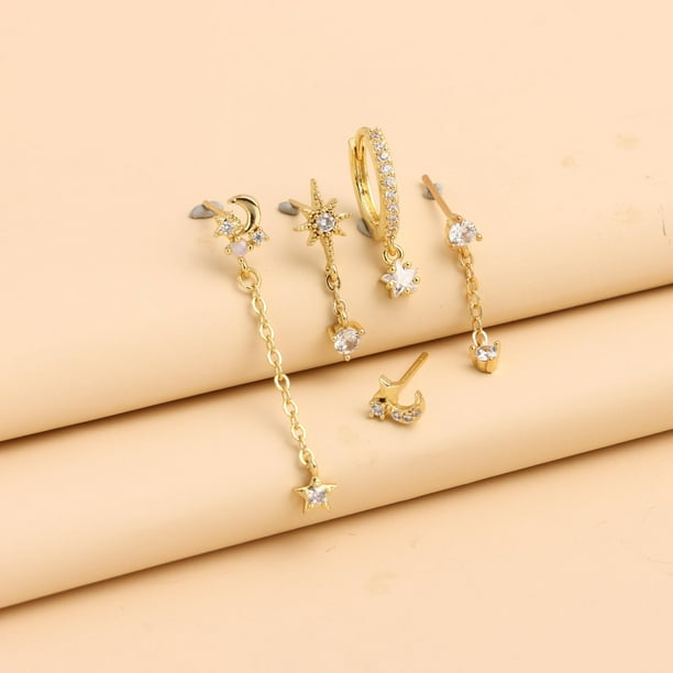 Dainty gold earring set hot sale