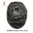 thumbnail image 2 of Lyricalhair French Lace Toupee for Men Hairpieces Mens Toupee Human Hair Replacement System Bleached Knots Lace with Poly Hair Wig Units 7"X9" #1B50 Off Black with 50% Gray, 2 of 6