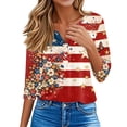 thumbnail image 4 of Women's Patriotic Star Print 250th Anniversary USA Shirt V-Neck Button 3/4 Sleeve T-Shirt, 4 of 6