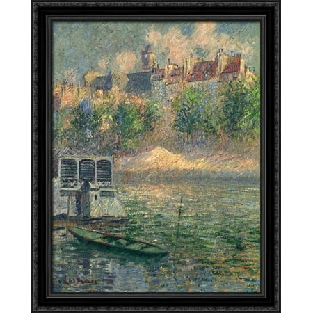 Quay of the Hotel Deville in Paris 28x34 Large Black Ornate Wood Framed Canvas Art by Gustave Loiseau