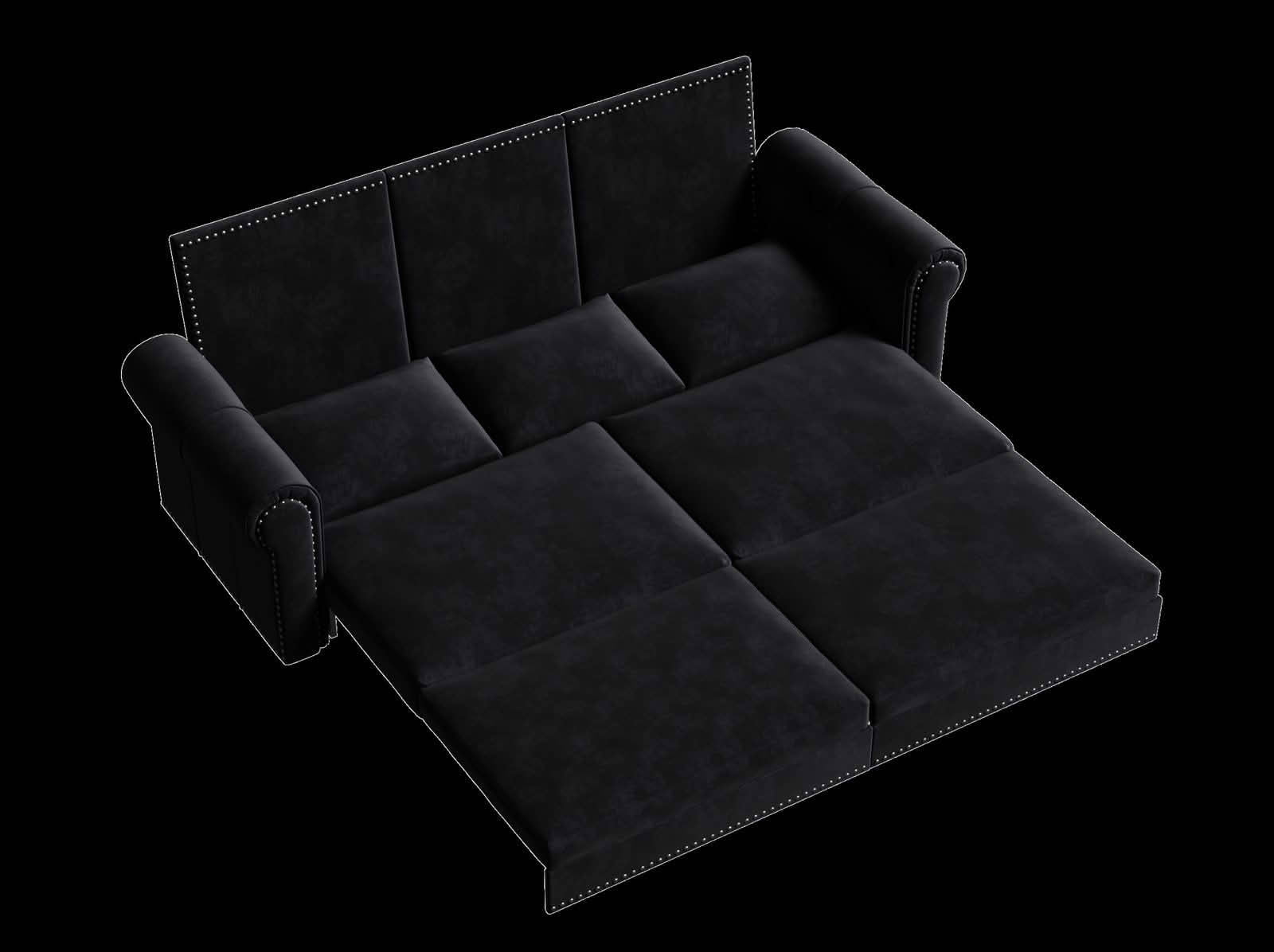 MAYEERTY 93.7" Chesterfield 3‑in‑1 Pull‑Out Sofa Bed, Velvet Sleeper Sofa with Nailhead Trim & Rolled Arms, King Size, 3 Pillows Included