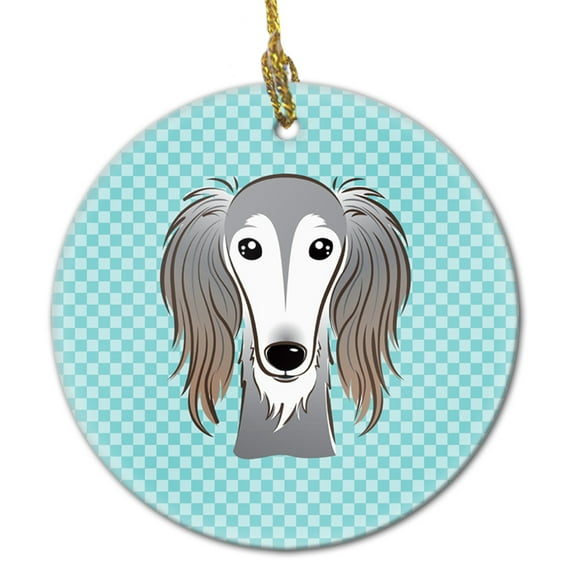 Checkerboard Blue Saluki Ceramic Ornament