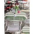 thumbnail image 5 of Outdoor Tablecloth with Umbrella Hole for Patio/Picnic/Party/Camping, Sage Green Stripe Waterproof Table Cloth Round Cover Washable, Modern Minimalist Geomertic Striped Beige (Dia 60"), 5 of 9