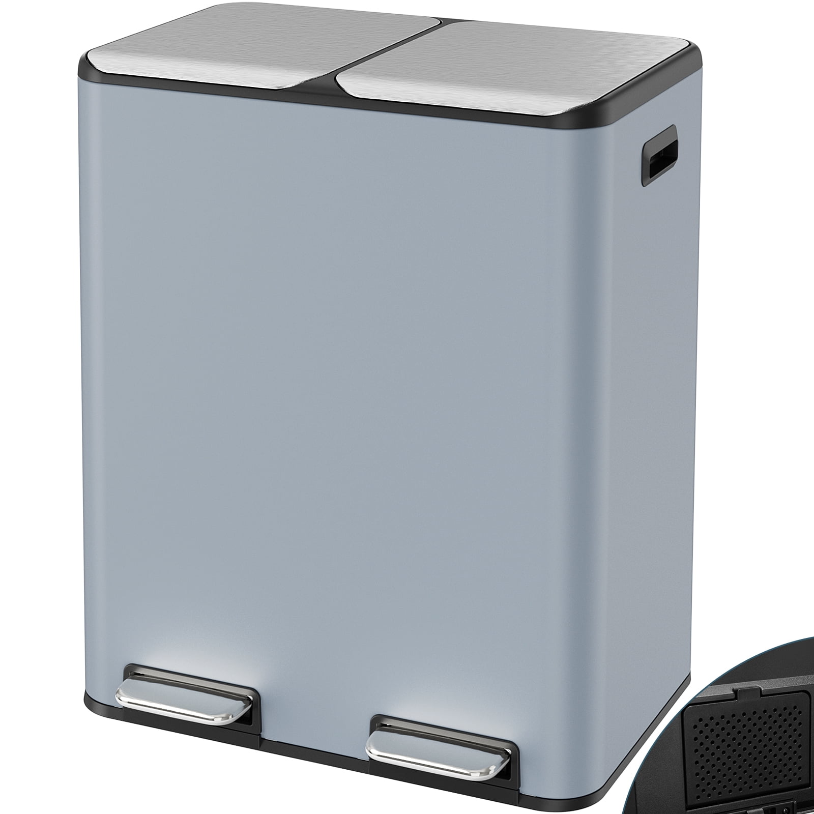 LAZY BUDDY 16 Gallon Kitchen Trash Can with Dual Compartments, Stainless Steel Recycling Step Trash Can with Soft-Close Lid, for Home Office