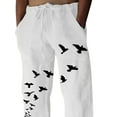 thumbnail image 4 of FASHIONWT Men Plus Size Bird Print Trousers Waist Drawstring Trousers Splicing Pocket Trousers Casual Full Length Trousers, 4 of 4