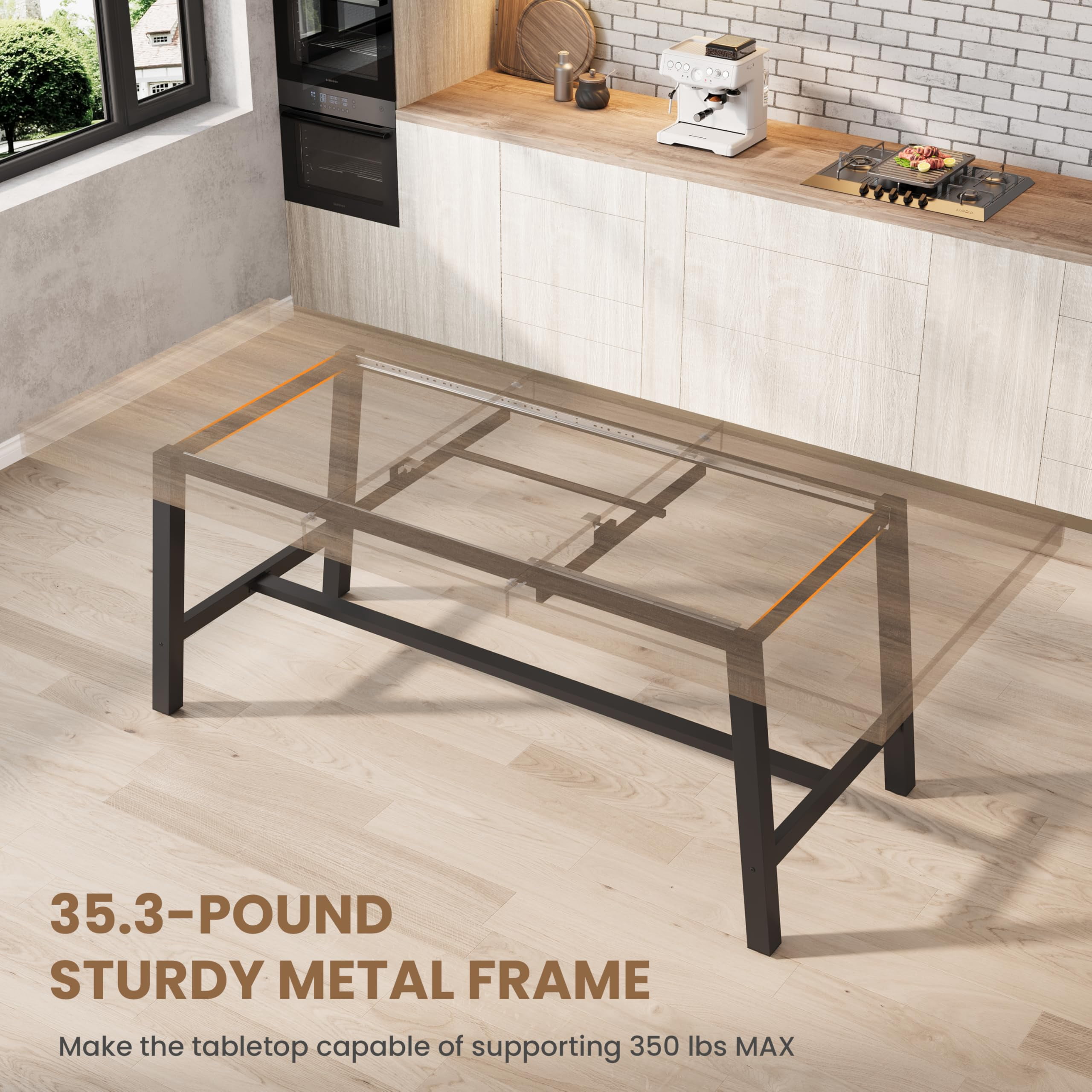 63"-83" Extendable Industrial Dining Table - Seats 6-8 - Expandable Rectangular Kitchen Table with Metal Frame for Parties-Rustic Pear