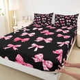 thumbnail image 4 of Manfei Pink Gingham Bow Black Print Queen Sheet Sets for Girls, Cute Ribbon Bows Bed Set, 4 Pieces, 4 of 5