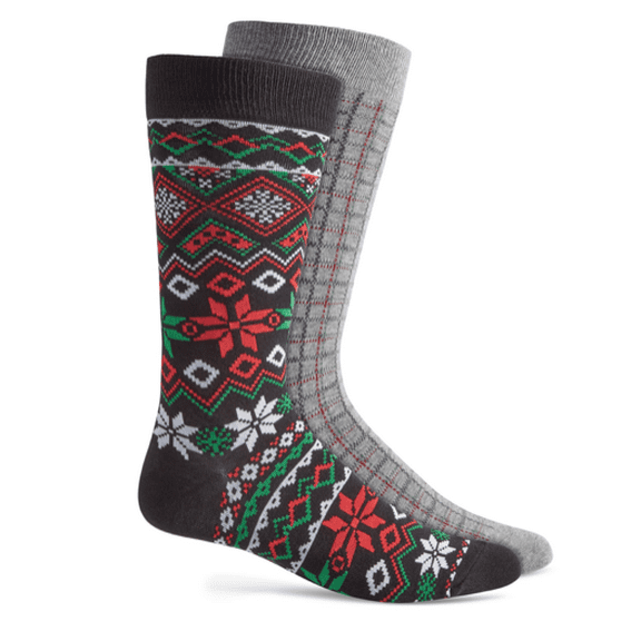 Club Room Men's 2-Pack Christmas Crew Socks, Snowflake Isle One Size