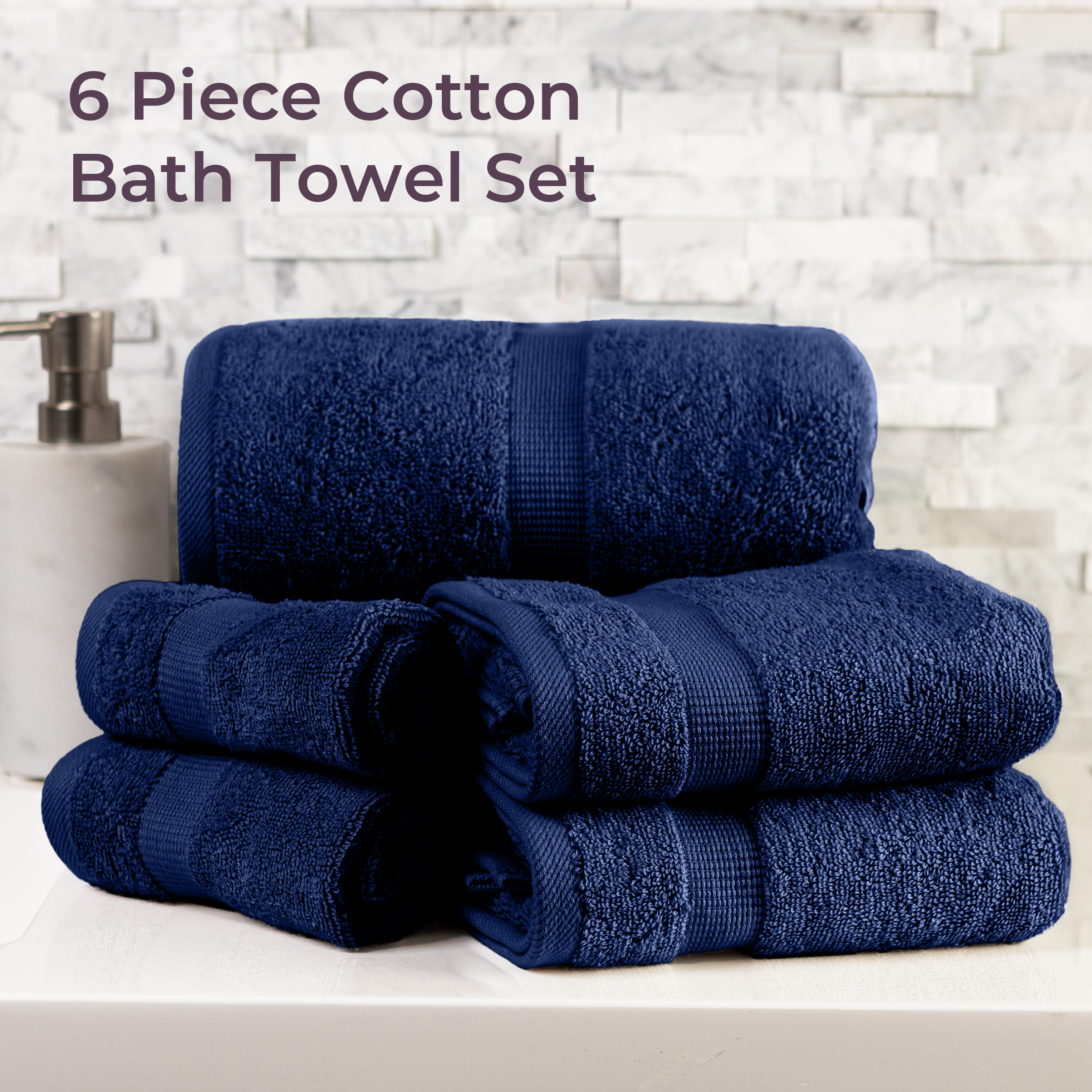 Lavish Home 6 Piece Cotton Towel Set with 2 Bath Sheets, 2 Hand Towels, and 2 Wash Cloths (Navy)