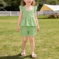 thumbnail image 4 of ZOSOED Kids Matching Outfits Cotton Gingham Ruffle Sleeve Top & Shorts Set Green 2-3 Years, 4 of 4