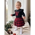 thumbnail image 5 of Loicainy Baby Toddler Girl Christmas Outfits 12 18 24 Months 2T 3T 4T 5T Long Sleeve Bowknot Tops Plaid Skirt Clothes Set, 5 of 9