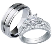 Newshe Jewellery Wedding Rings Set for Him and Her AAAAA Cz Women Mens Tungsten Wedding Bands Promise Couples Rings Size 11&10