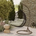 thumbnail image 2 of LeisureMod Hanging Swing Chair Two-Person Seater Egg Chair Brown Frame in Teardrop Design with Armrest Removable Zippered Washable Polyester Cushion Cover for Indoor and Patio Recluse Collection, 2 of 11
