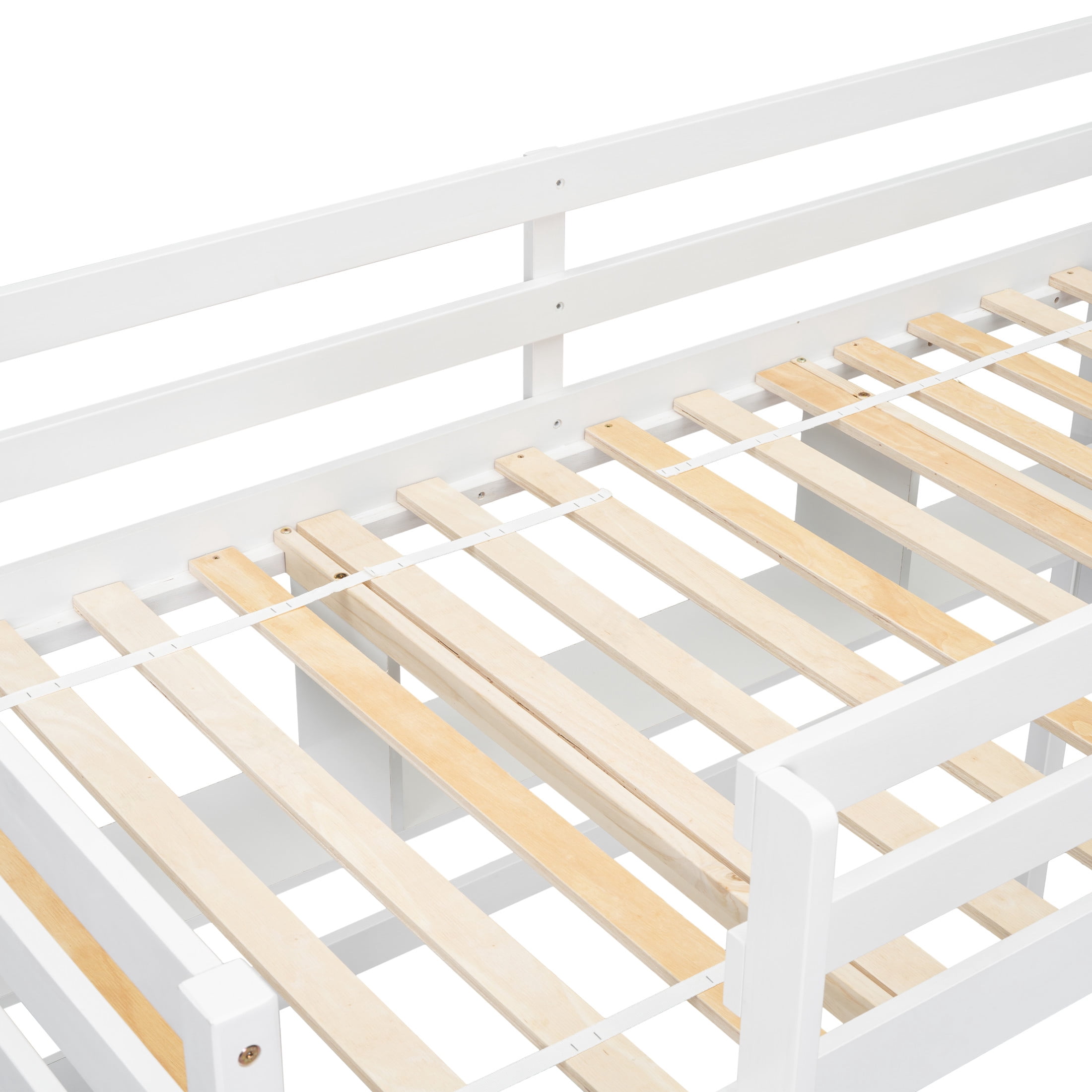 Noble House Sparkling Twin Loft Bed with Built-In Desk and Shelves, Pine Wood Frame with Ladder and Guardrails, White