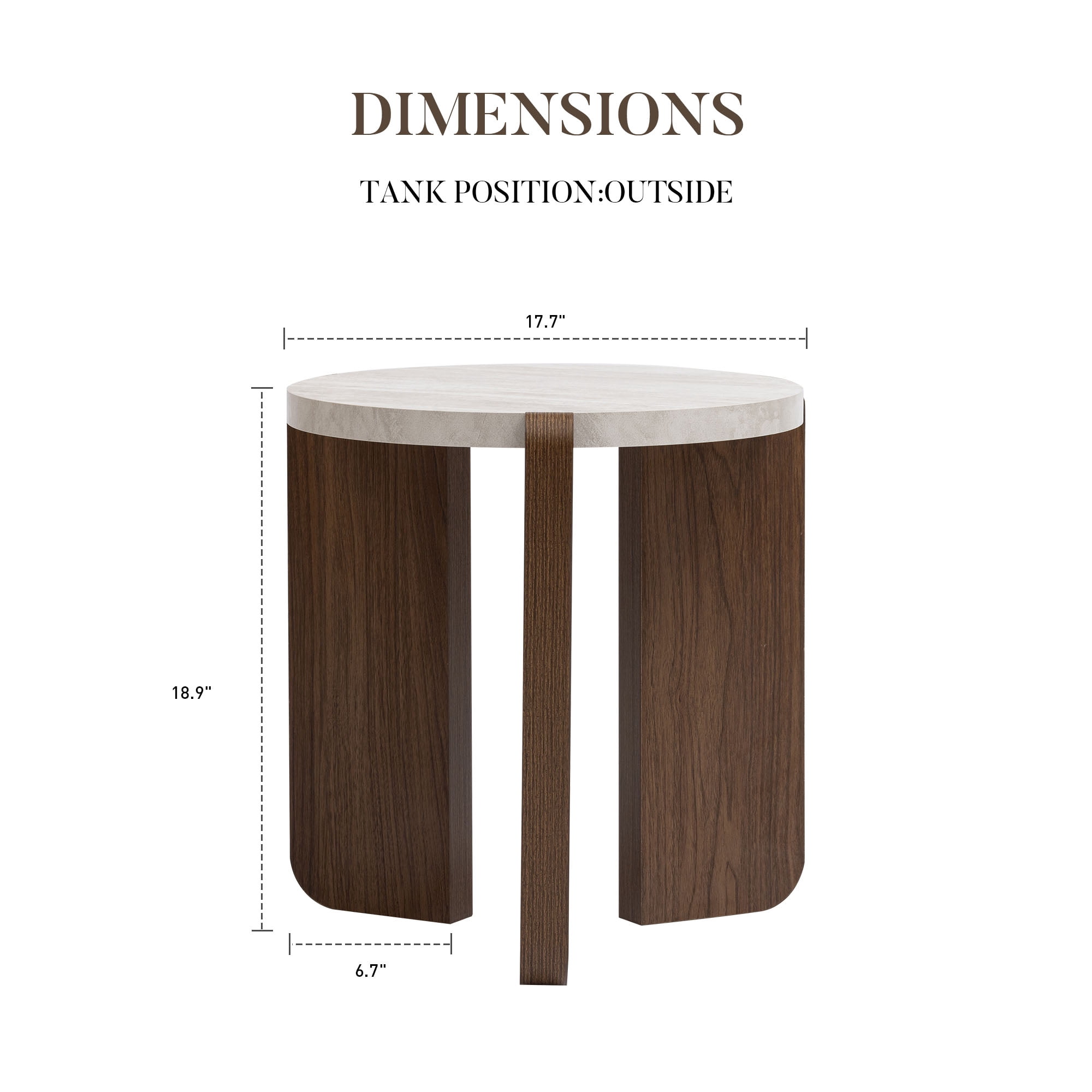 FOROUTIA Small Round Side Table with 3 Walnut Legs ,Morden Faux Marble Top Design