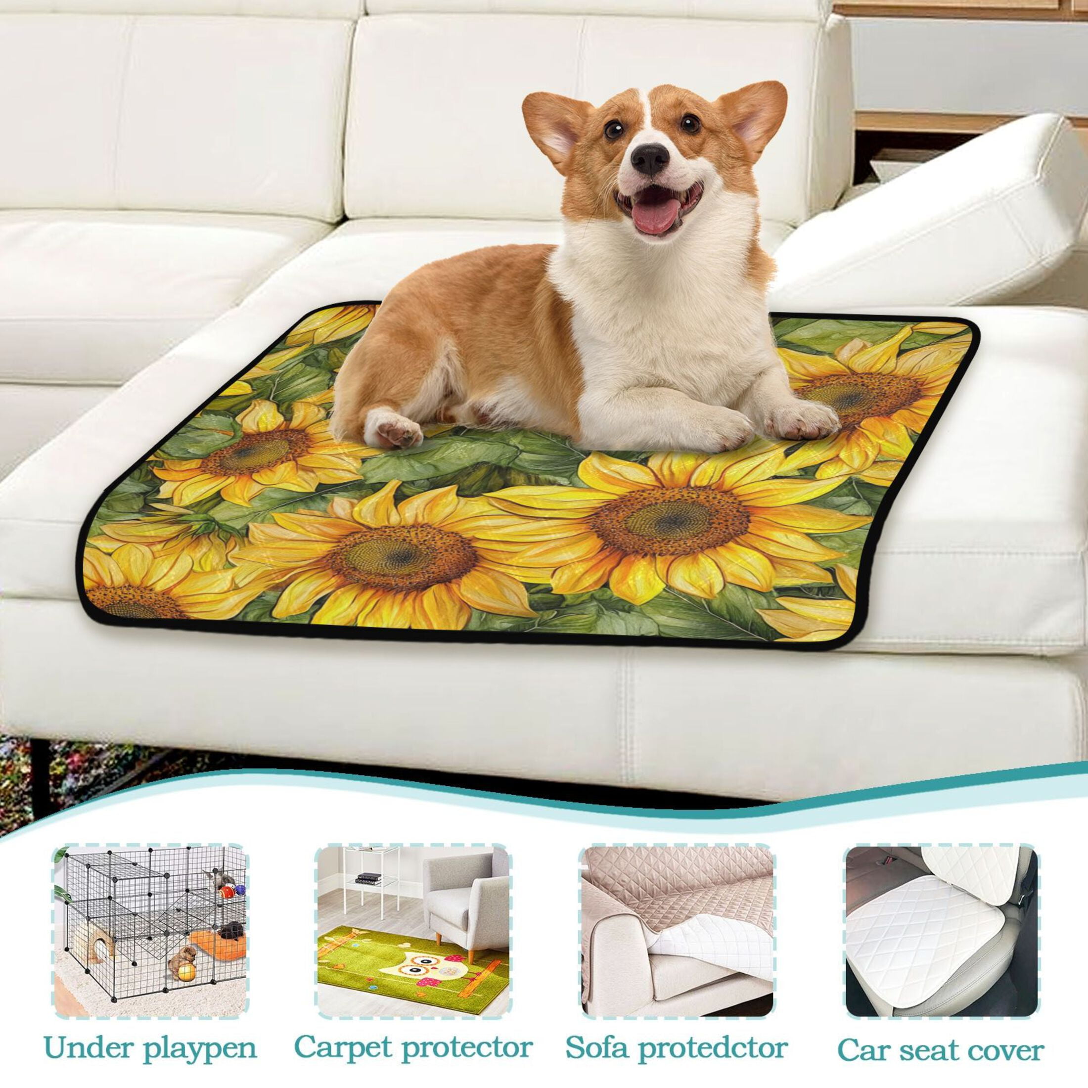 Qxltty Sunflowers Pattern Cat litter Pads Pet Set of 3 Diaper Mats Center Anti-leakage Layer Absorbent Soft and Comfortable