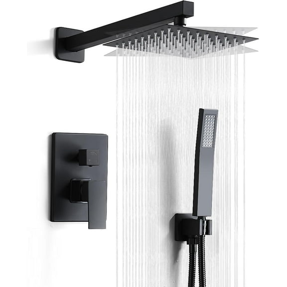 Matte Black Shower Head and Handle Set 8 Inch, Rain Shower Head with 2 Hooks, Luxury Rain Shower Set Square Wall Mount for Bathroom with Rain Shower and Handheld Shower System
