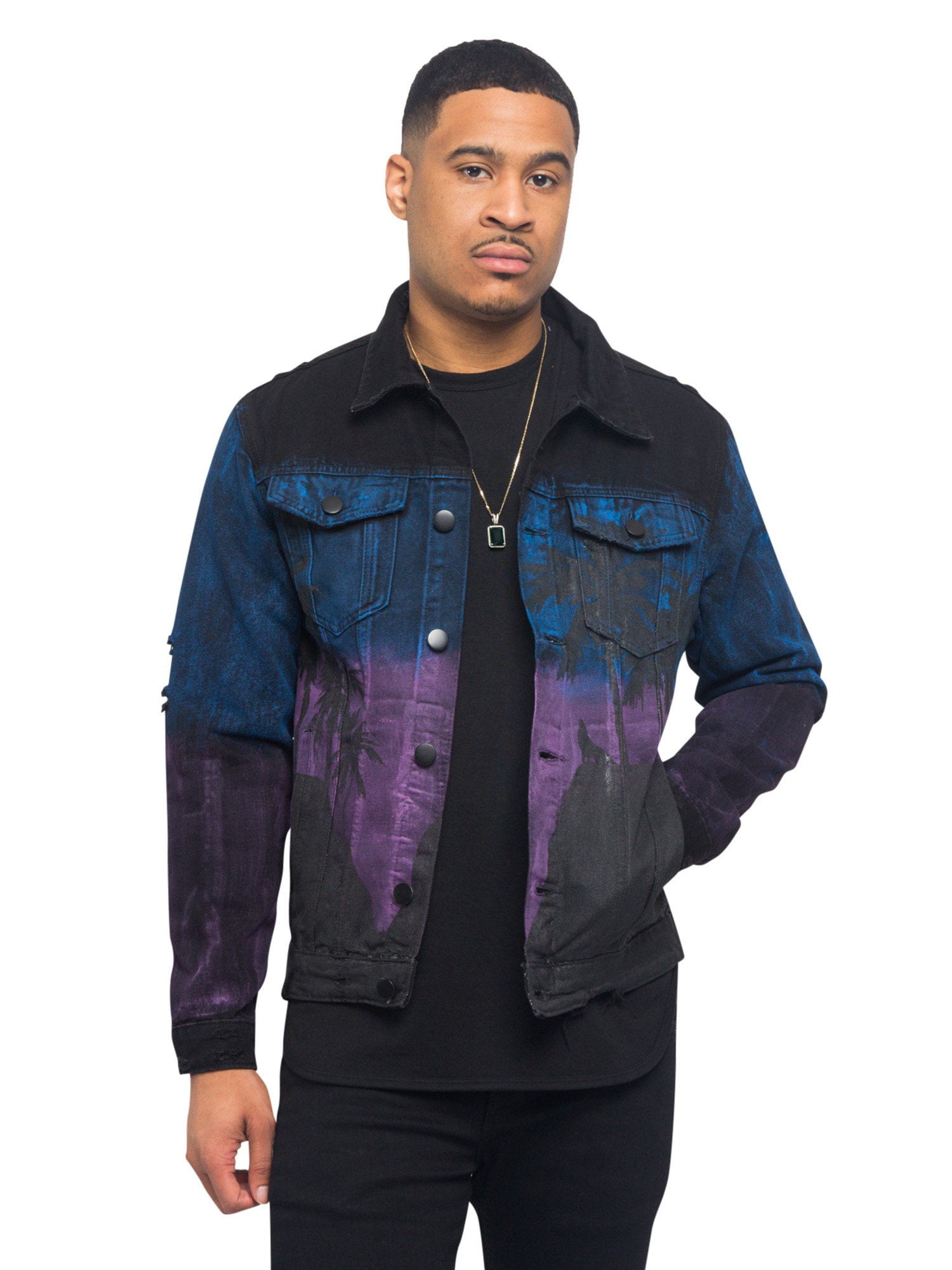 Victorious Men's Casual Distressed Airbrush City Denim Jean Jacket ...
