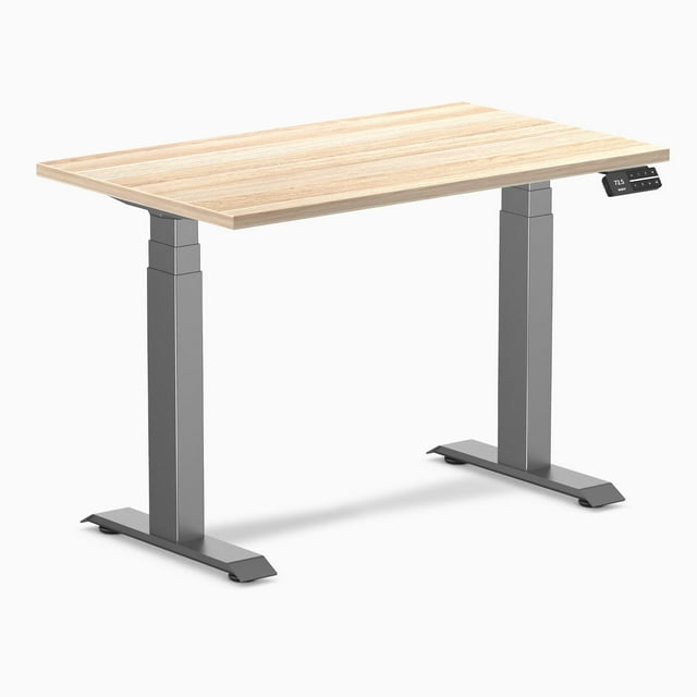 Desky Bureau Assis-Debout Mini Double - Chêne Classique / 40 x 24 Pouces / Gris Espace