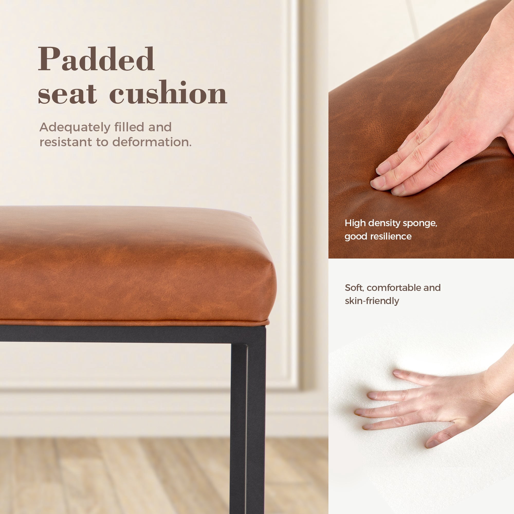 SUMMIT LIVING 24" Counter Height Bar Stool Set of 3, Upholstered Faux Leather Backless Counter Stool for Kitchen Island, Brown