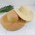 thumbnail image 4 of Sombrero de paja para mujer, sombrero de verano para el sol, sombrero de playa plegable anti-UV con ala ancha y correa ajustable para la barbilla para viajes, 4 of 5