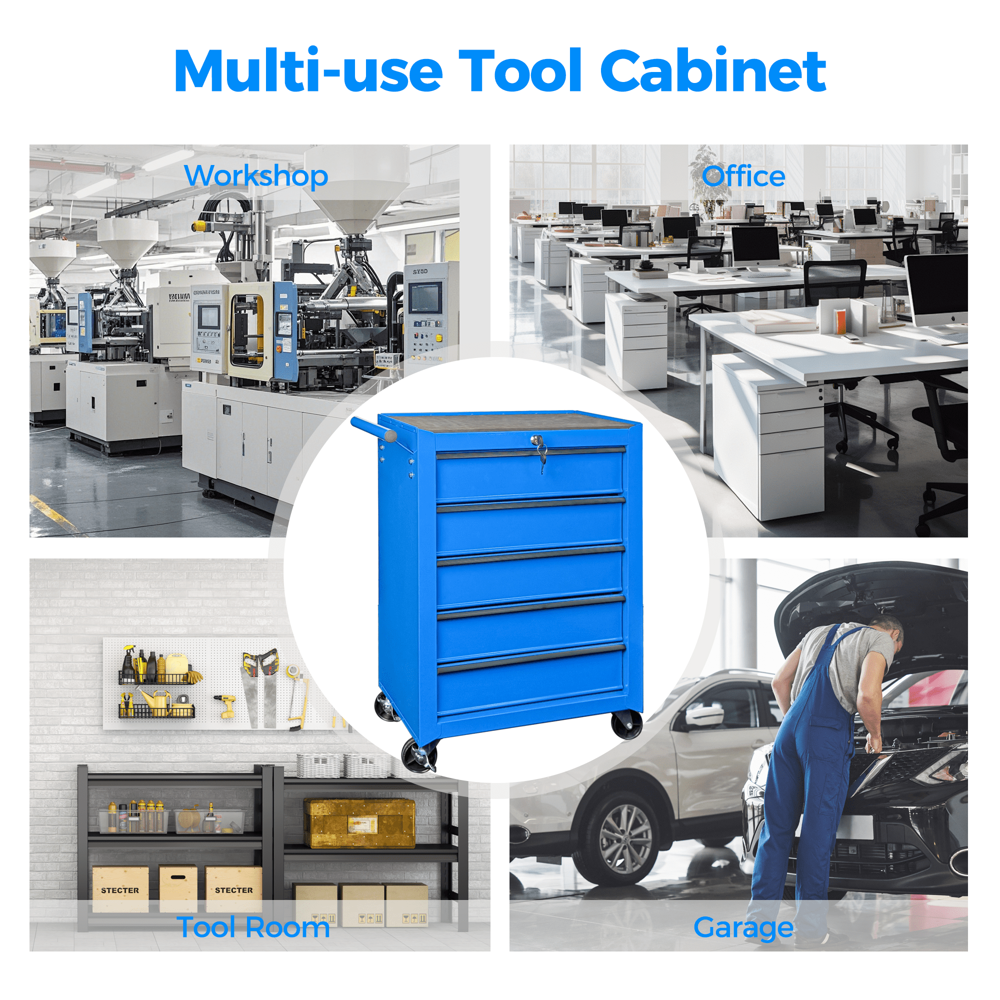 Rolling Metal Tool Chest,20 Inch 5-Drawer Tool Storage Cabinet with Lockable Casters & Steel Top Work Surface, Removable Tool Box, Mobile Tool Cart Organizer for Garage Workshop,Blue