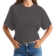 thumbnail image 2 of Itsame Summer Womens Casual T-Shirt for Women Plain Short Sleeved Shirt Tops Relaxed Round Neck T Shirt Coffee Size L, 2 of 4