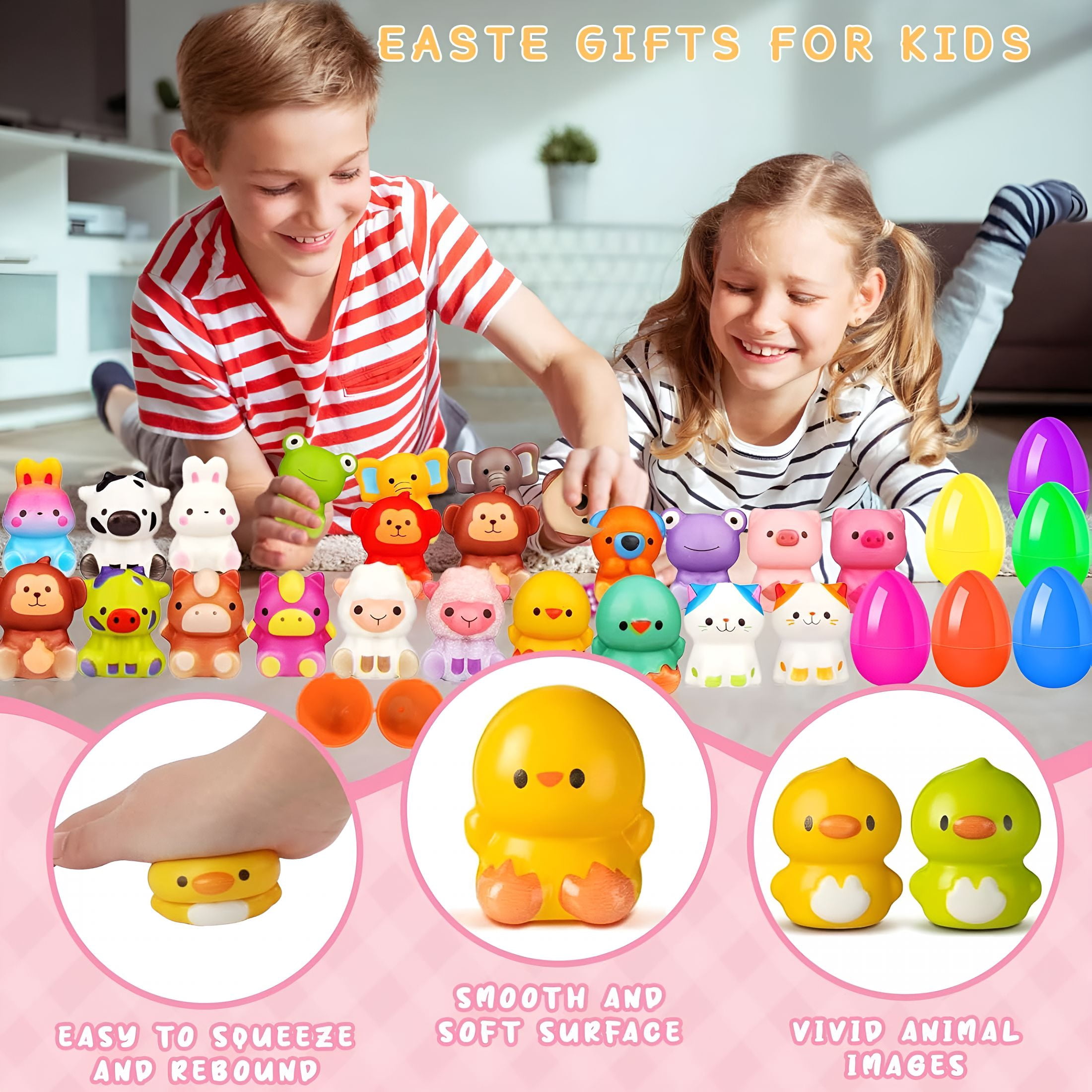 BESTSKY 2026 New 24 Pack Filled Easter Eggs for Kids Prefilled Egg Fillers Toys Stuffed Easter Eggs Easters Gifts Basket Stuffers for Kids Toddlers Non Candy Easters Egg Hunt Party Favors Animals