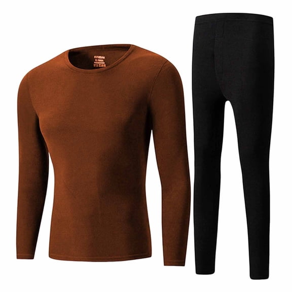 Men's Crew Neck Thermal Underwear Set, Soft Fleece Lined Long Johns Base Layer for Cold Weather