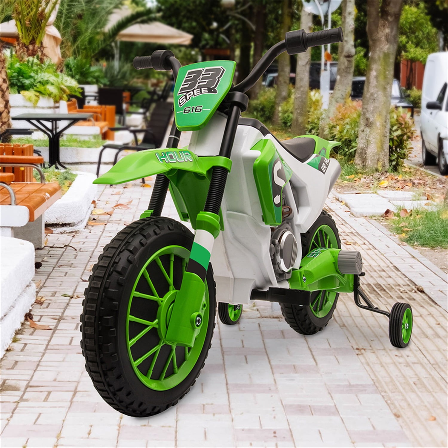 CIPACHO 12V Kids Ride On Toy Motorcycle, Electric Motor Toy Bike with Training Wheels for Kids 3-6 Kids Car, Green