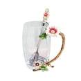 thumbnail image 4 of Taza de té con flores esmaltadas, tapa y asas, de vidrio borosilicato alto con cuchara. 12cmx6.5cmx12cm, 4 of 9