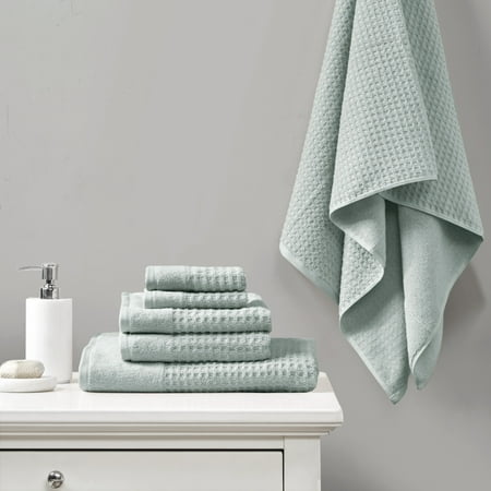 6pc Spa Waffle Jacquard Cotton Bath Towel Set Aqua