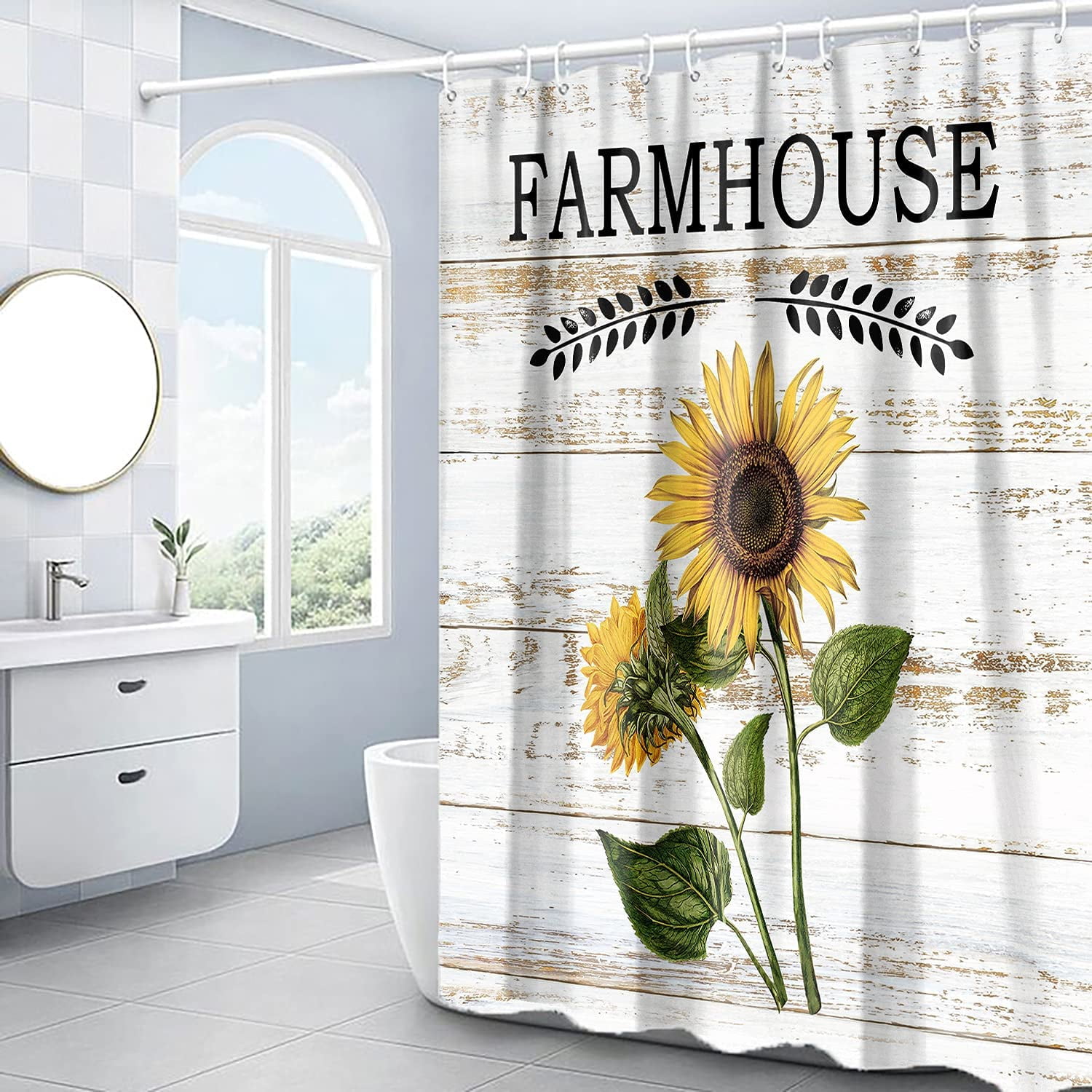 Sunflower Shower Curtain Farmhouse Rustic Shower Curtain Floral Spring ...