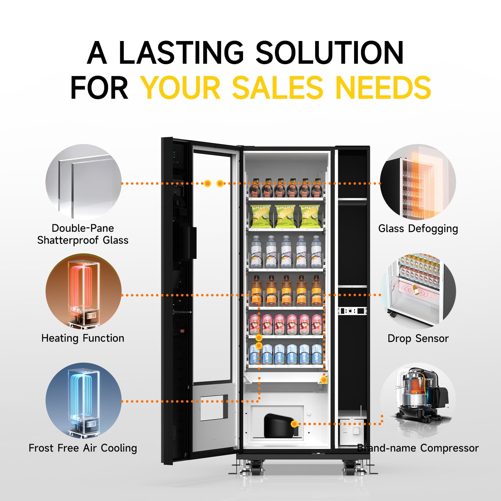Vending Machine, 36 Slot Snack & Drink Combo, Remote App Monitoring, Dual Cash & Cashless Payment System with Bill, Coin & Card Reader, Unattended Business Vending for Office, Gym, Apartment & Hotel