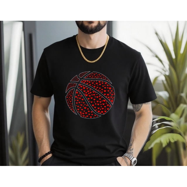 Ishii Melatic T-shirt de Basketball de la Saint-Valentin pour Lui, Tee-Shirt Noir, Cadeau Mignon de Joueur de Basketball avec Cœurs Rouges, Haut de la Saint-Valentin pour les Amateurs de Sport