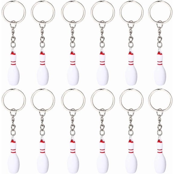 16Pcs Bowling Key Chains Sports Keychain Favors Silver Metal Alloy Resin Favor Carnival Reward Fillers Souvenir Decorations Charm Keyring