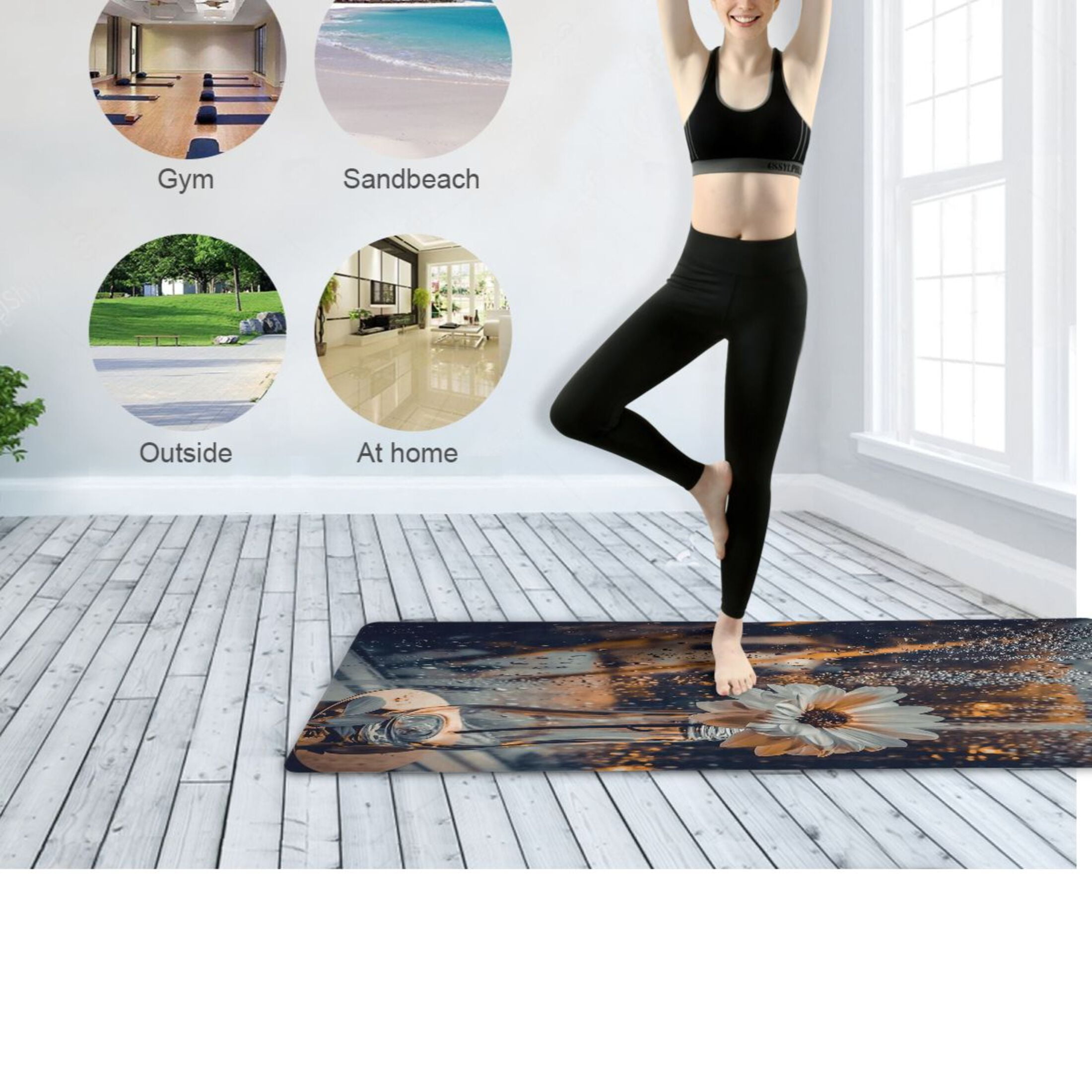 BZSMCE Yoga Mat Women Fitness Mat Rainy Window with Daisy Pattern