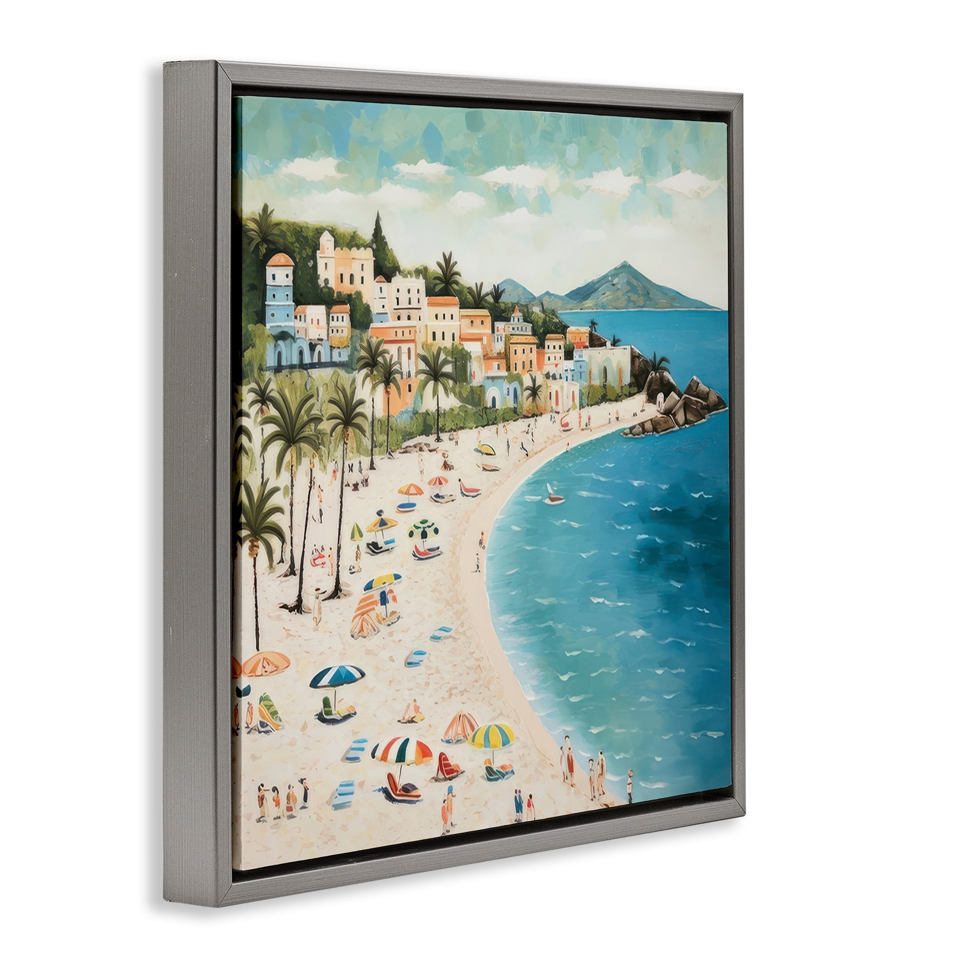 Stupell Industries Beach Water's Edge Nautical & Beach Painting Gray Floater Framed Canvas Art Print Wall Art, 18 x 18