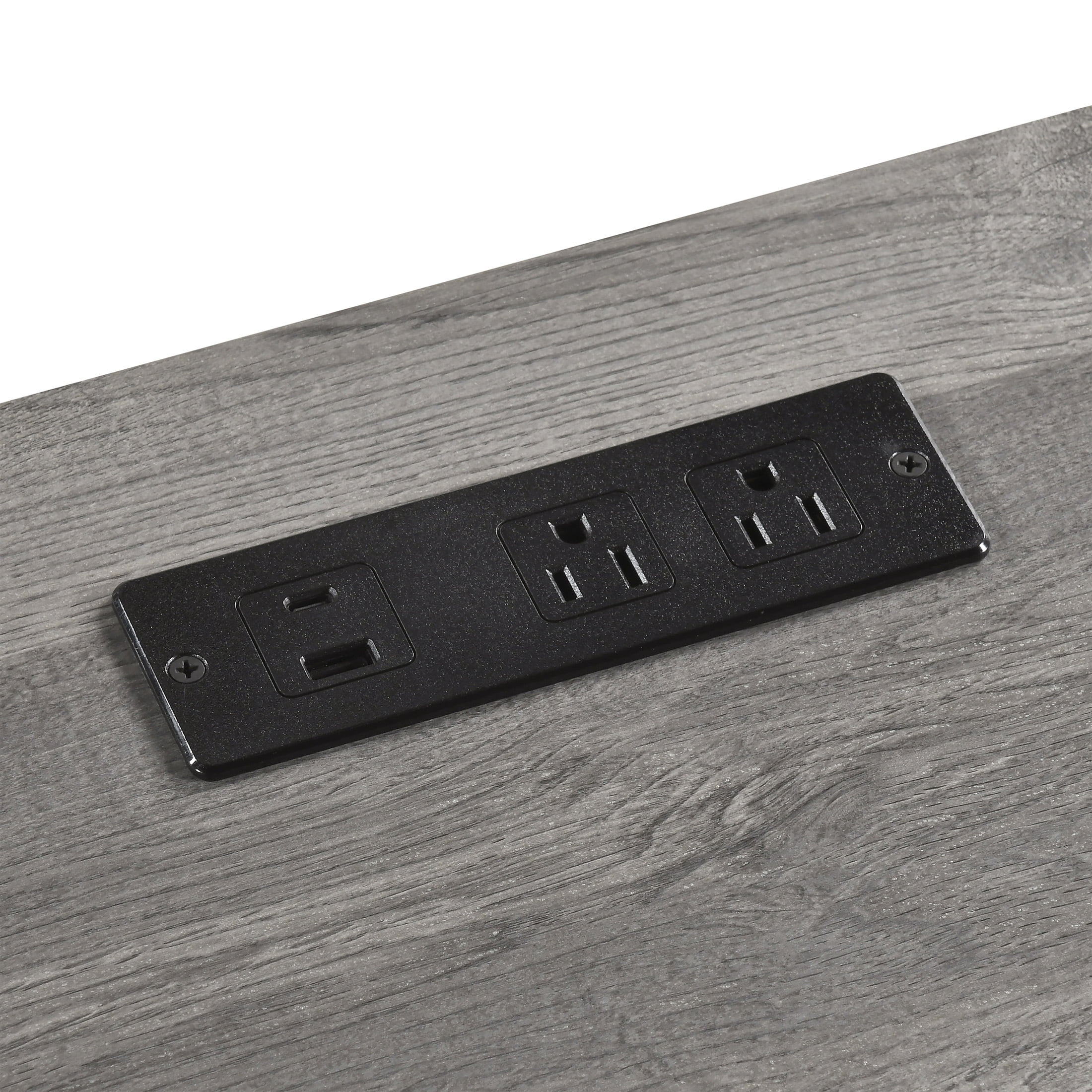 OakvillePark Avenshire Wood Rectangle Writing Desk with Power Outlet and USB Charging Port, Gray