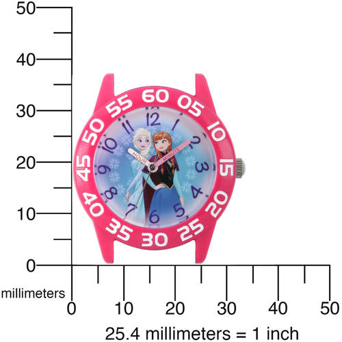 Frozen Elsa and Anna Girls' Pink Plastic Time Teacher Watch, Blue Stripe Stretchy Nylon Strap - image 5 of 6