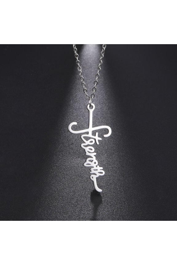 Strength Cross Pendant Necklaces for Women Stainless Steel Letter Silver Necklace choker Fashion Aesthetic Jewelry collier