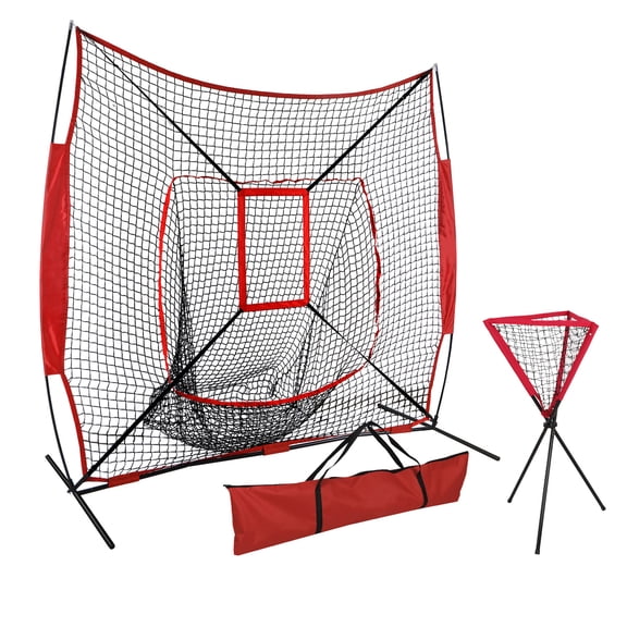 ZENY 7 x 7' Baseball Softball Practice Net with Strike Zone & Ball Caddy Stand Baseball Hitting Practice Set