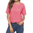 thumbnail image 5 of SHIBEVER Women Tops Summer Casual Crewneck Short Sleeve Fashion Loose Tunic Tops for Women Pink Blouse Stylish Clothing Size XXL, 5 of 6