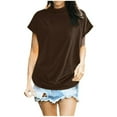 thumbnail image 1 of T-shirt à Col Roulé en Coton à Manches Courtes et à Col Rond pour Femmes T-shirt à Manches Longues pour Femmes, 1 of 5